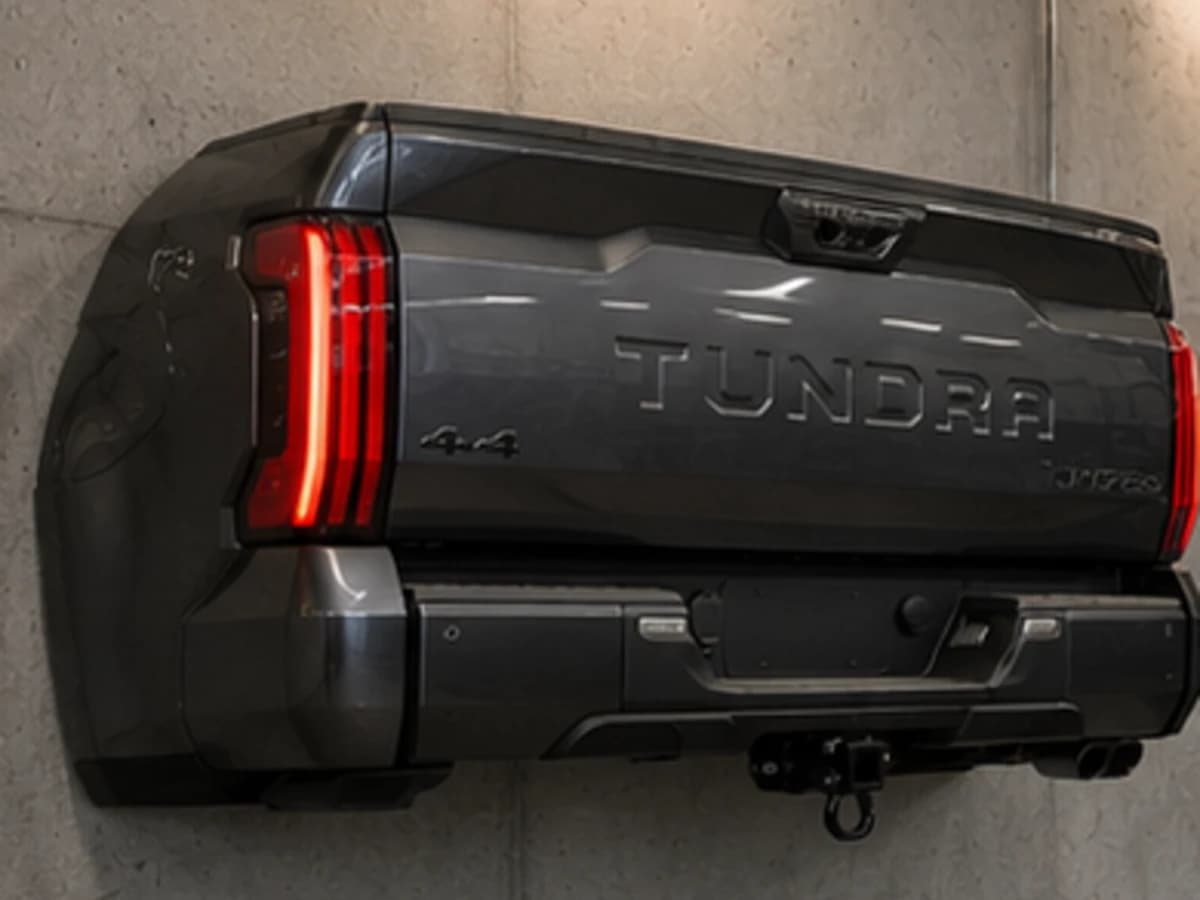 Graphite Pro dark graphite automotive wall sculpture installed on a concrete garage wall